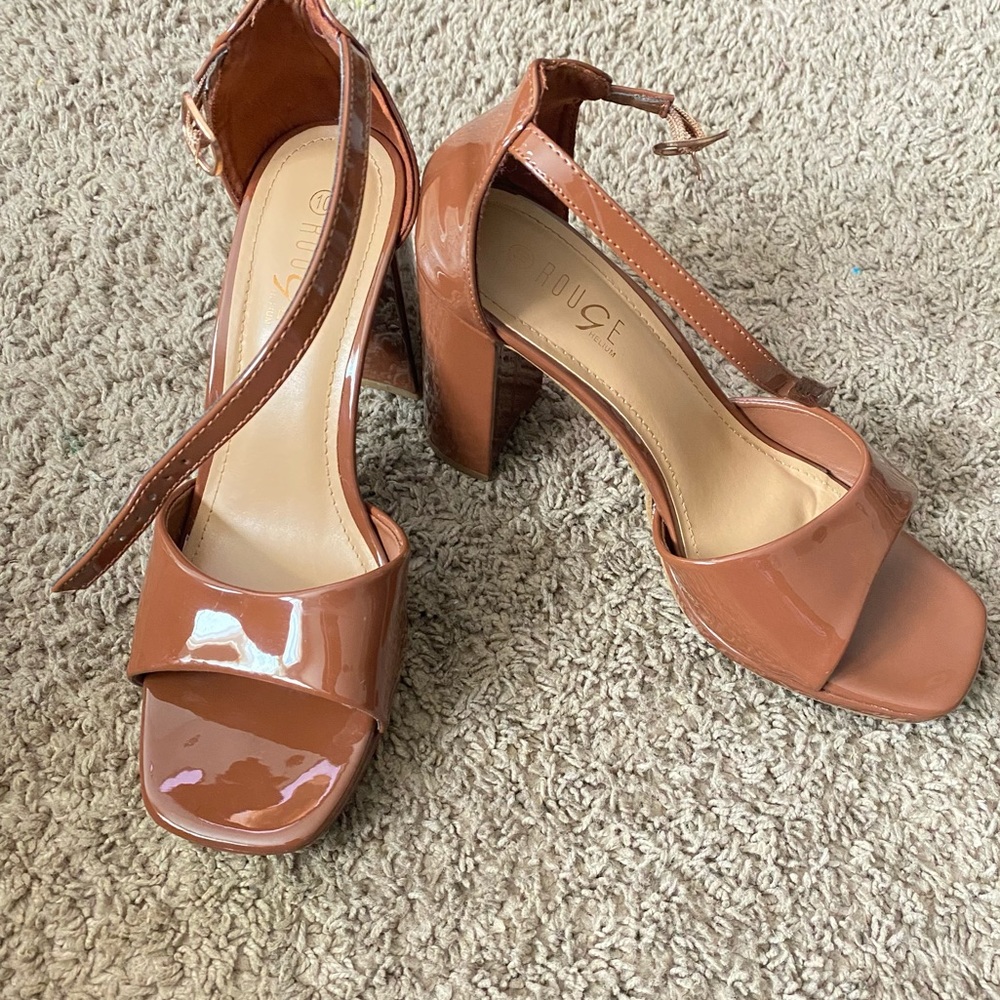 Brown Open Toe Ankle Strap Heels